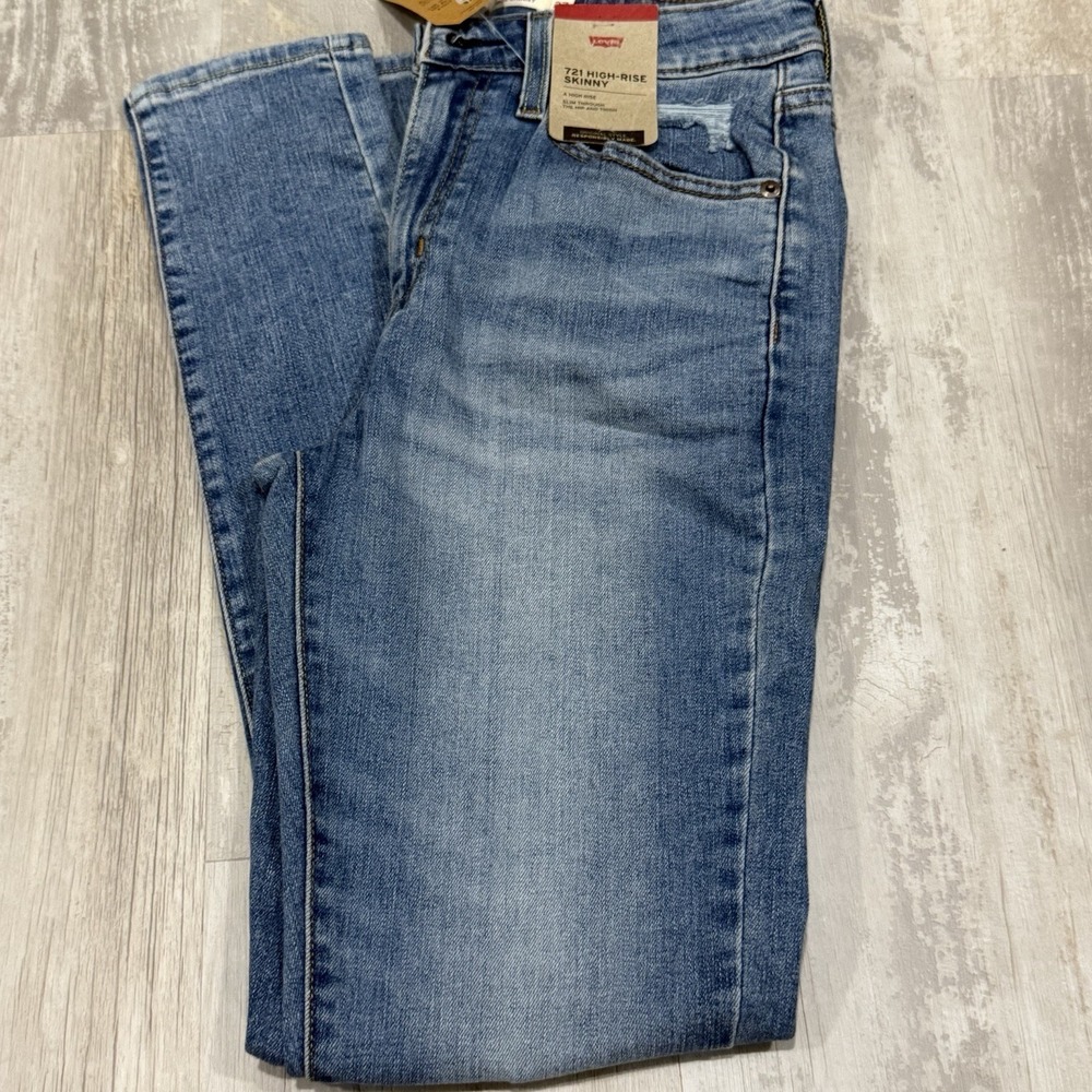 Levi's 721 High-Rise Skinny Jeans Women's W27 L30 Blue Distressed Ripped NEW